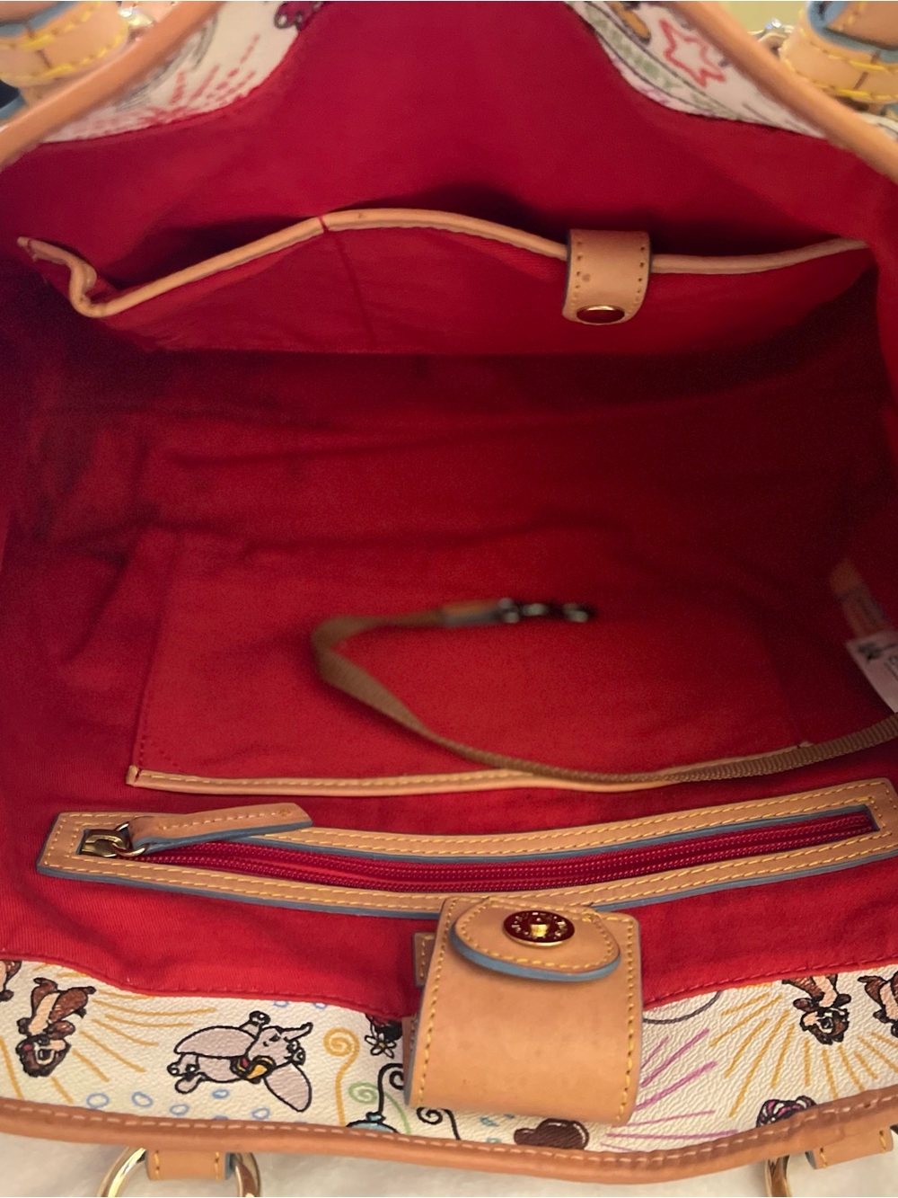 Dooney & Bourke Multicolor Disney Sketch Canvas Tote with Tan Leather Trim - Picture 3 of 9